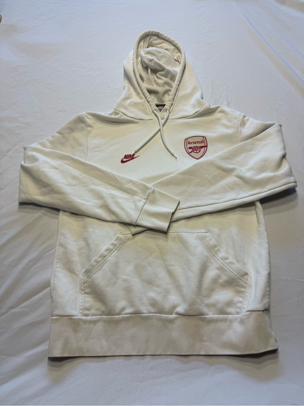 Nike White Arsenal Crest Pullover Hoodie with Red Accents